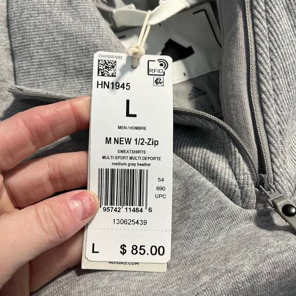 NWT Adidas Heathered Gray 1/4 Zip Performance Pullover Sweatshirt Men’s Large - Picture 4 of 9
